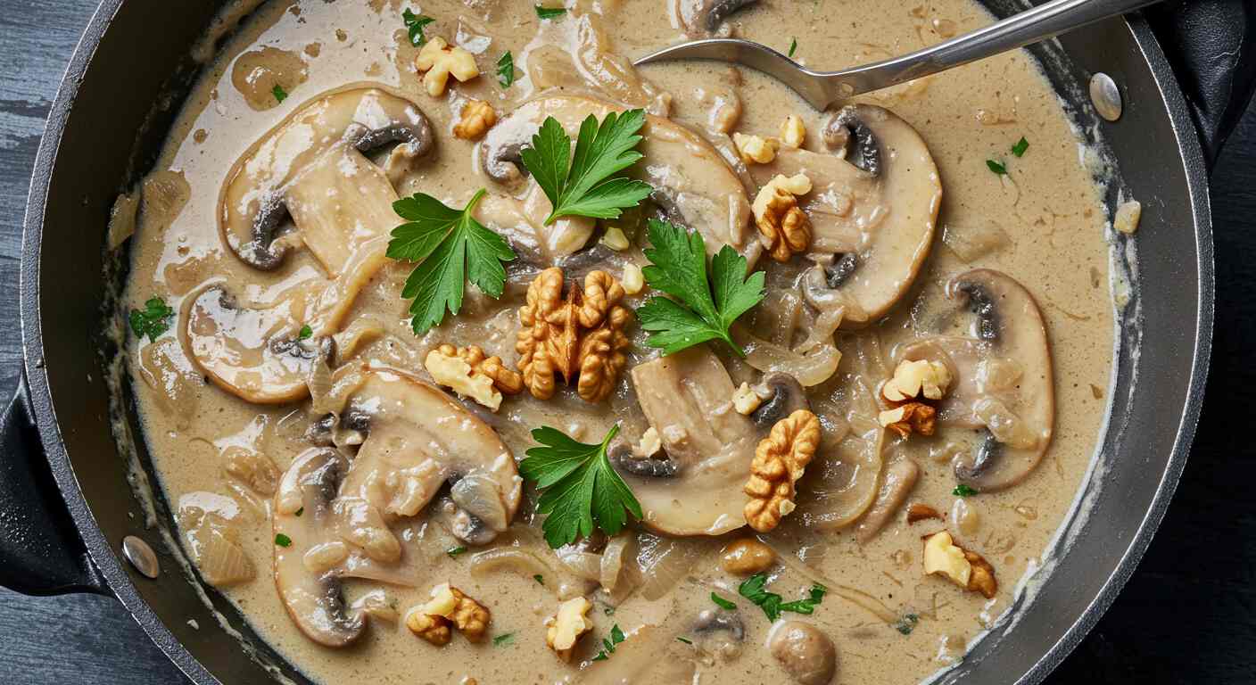 Receta saludable: Ragú de Champiñones con Nuez Moscada y Perejil - Plato Principal