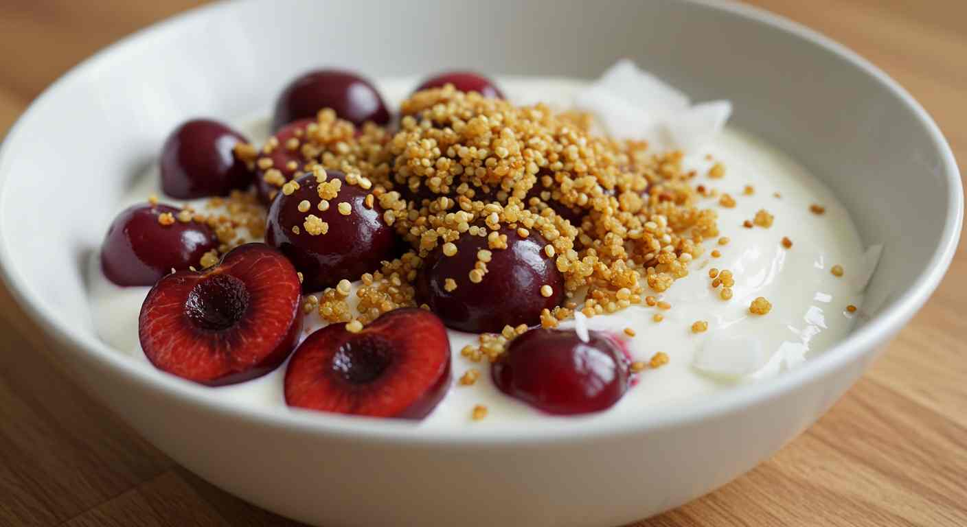 Receta saludable: Yogur de Coco con Cerezas y Quinua Tostada - Desayunos