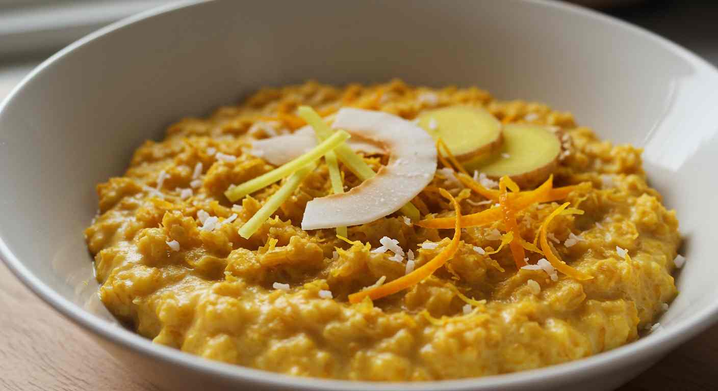 Receta saludable: Avena con Jengibre y Naranja, Cúrcuma y Coco - Desayunos