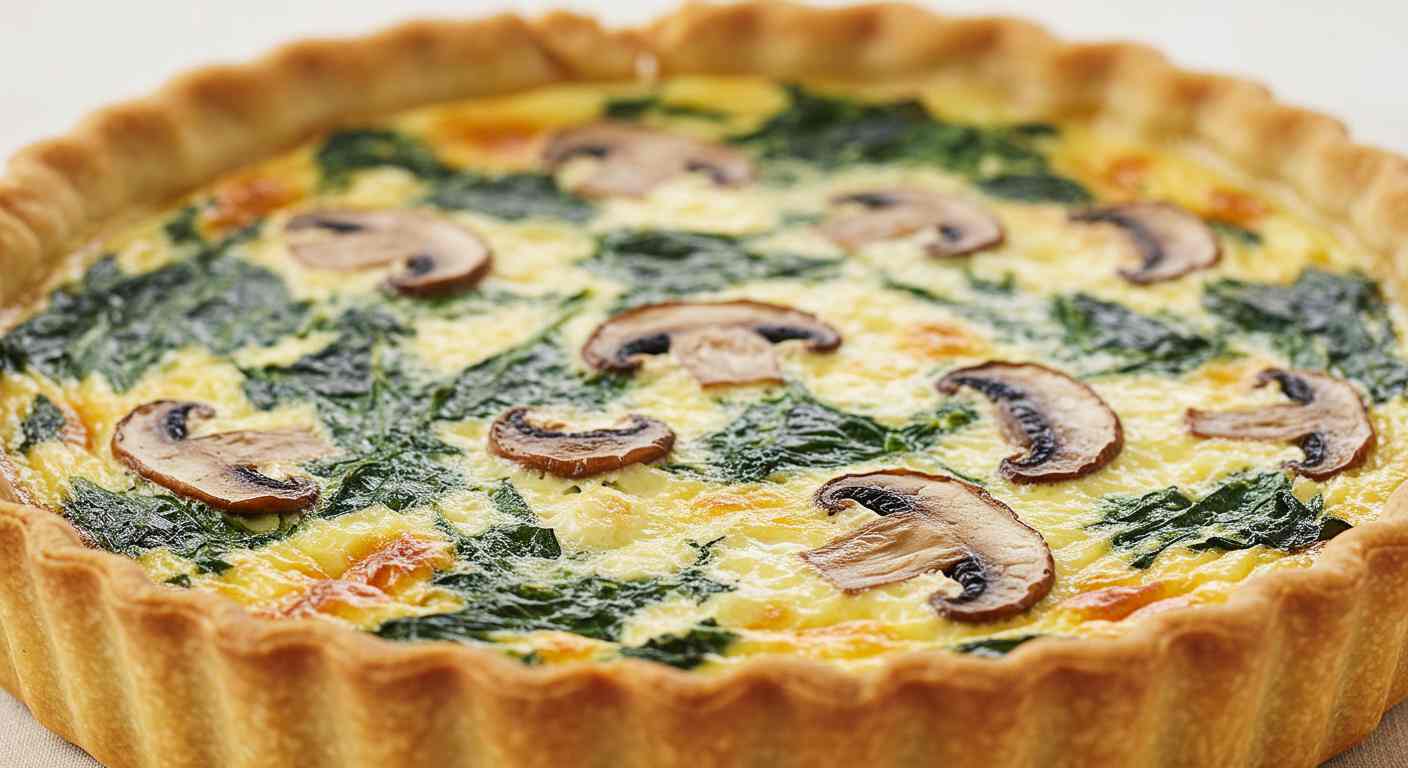 Quiche de Espinacas y Champiñones Sin Corteza