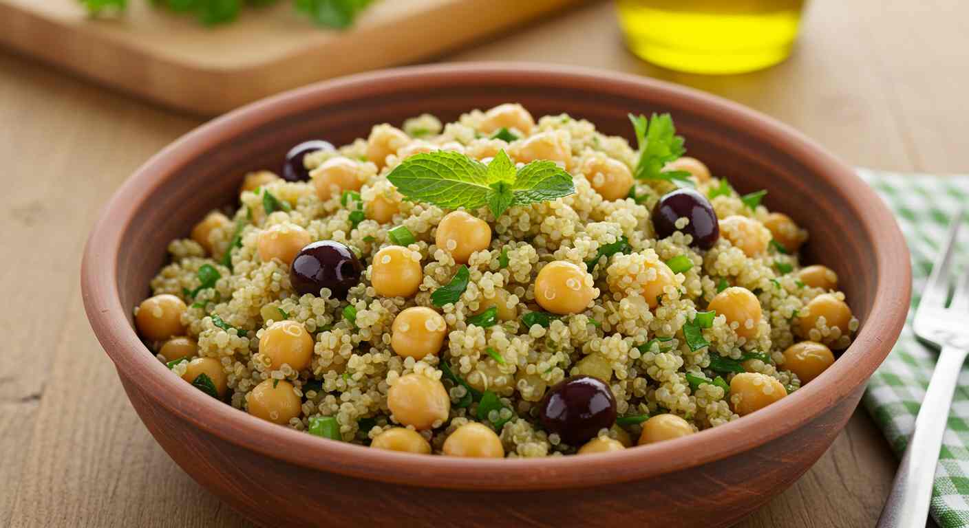 Quinua a las hierbas con garbanzos y aceitunas - Especial para tiroides