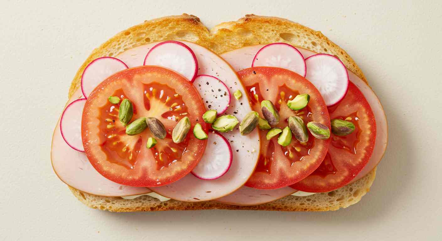 Tostadas de Pavo, Tomate y Rábanos con Pistachios - Ideal para Diabéticos